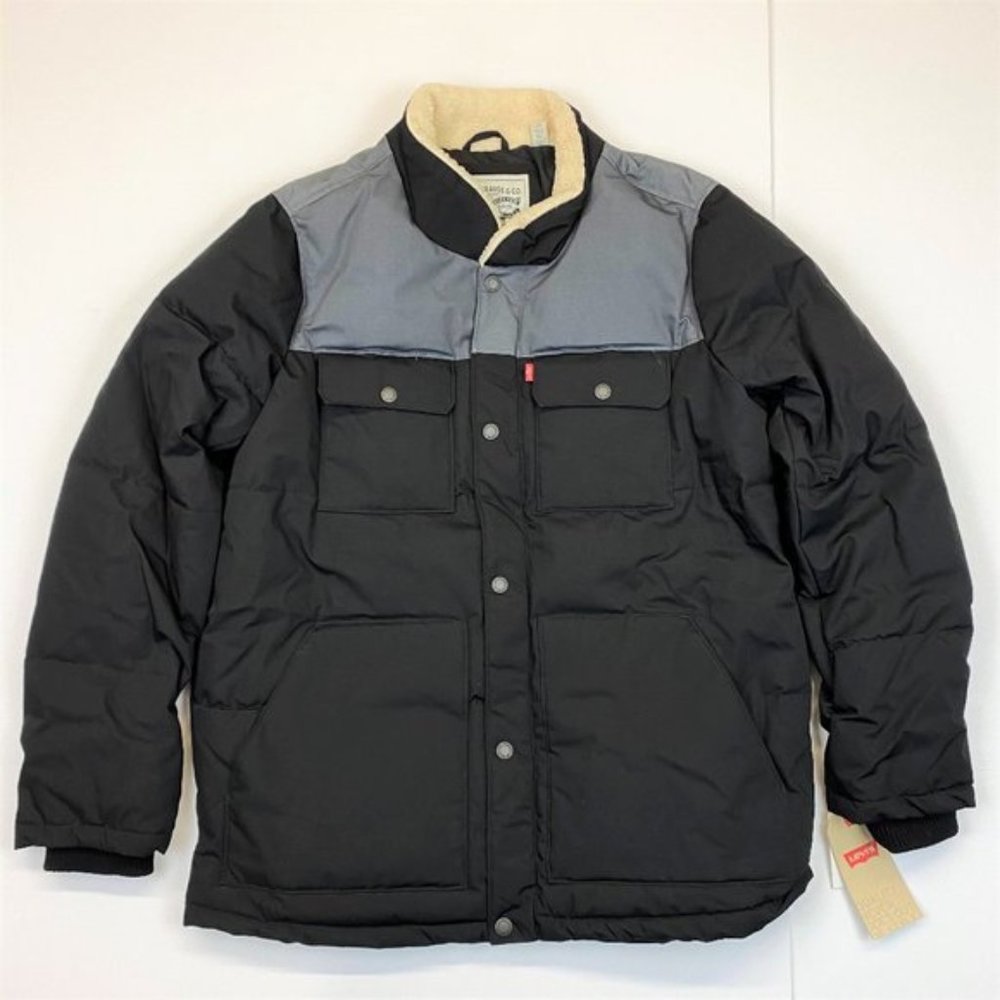 Men's B&T Levi's Sherpa-Collar Puffer Jacket (LMJTP184) Black Charcoal - LT